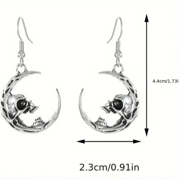 NEW Skull earrings, crescent skull jewelry, goth jewelry, punk earring, skeleton - Picture 4 of 5